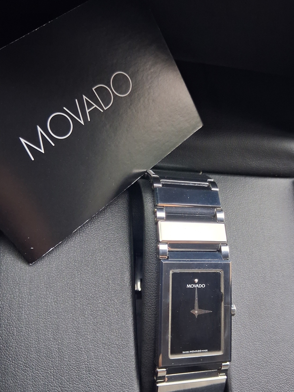 Movado Men's Stainless Steel Rectangular Bracelet Watch - Black Dial - Picture 2 of 13